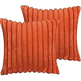 18x18 Throw Pillow Covers Set of 2, Decorative Faux Fur Covers for Bed, Couch Soft Fluffy Pillow Cover with Velvet Back for Living Room, Neutral Home Décor Accent for Sofa - Burnt Orange