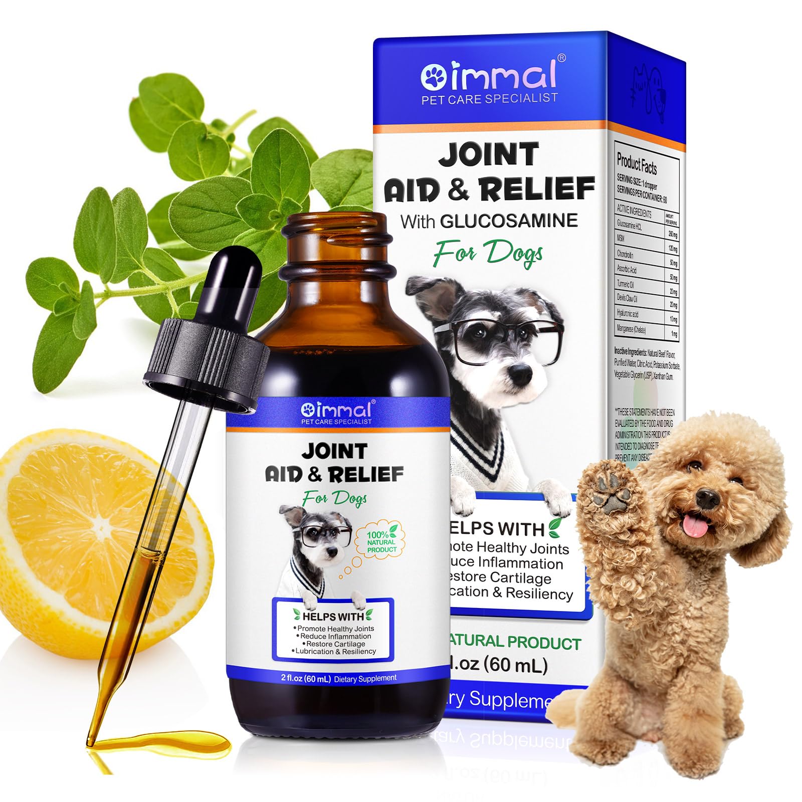 JCZQDRPC 60ml Dog Joint Aid & Relief, Dog Joint Aid & Relief, Dog Pain Relief, Dogs Hip & Joint Care For Dogs 60ml, Hip and Joint Supplements, Relieves Joint Pain for Dogs