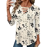 LOMON Women's 3/4 Length Sleeve Tops Crew Neck Hollow Out T Shirts Fashion Casual Tops for Women 2026