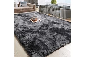 RUGTUDER Rug for Living Room, 6x9 Fluffy Shag Area Rugs for Bedroom, Plush Soft Furry Carpet for Kids Boys Girls Room Baby Nursery Teen Dorm,Tie-Dyed Grey Abstract Large Rug Room Home Decor