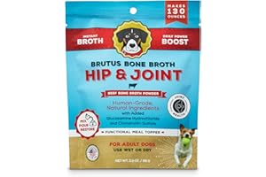 BRUTUS BONE BROTH Brutus Broth Dog Food Topper - Instant Bone Broth Powder for Adult Dogs - Made with Natural Ingredients, Human-Grade Quality - Serve Dry or Wet - Beef Flavor - 3.5 oz Pack (Makes 130 oz with Water)