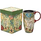 CEDAR HOME Coffee Ceramic Mug Porcelain Latte Tea Cup With Lid 17oz. Enjoy Life