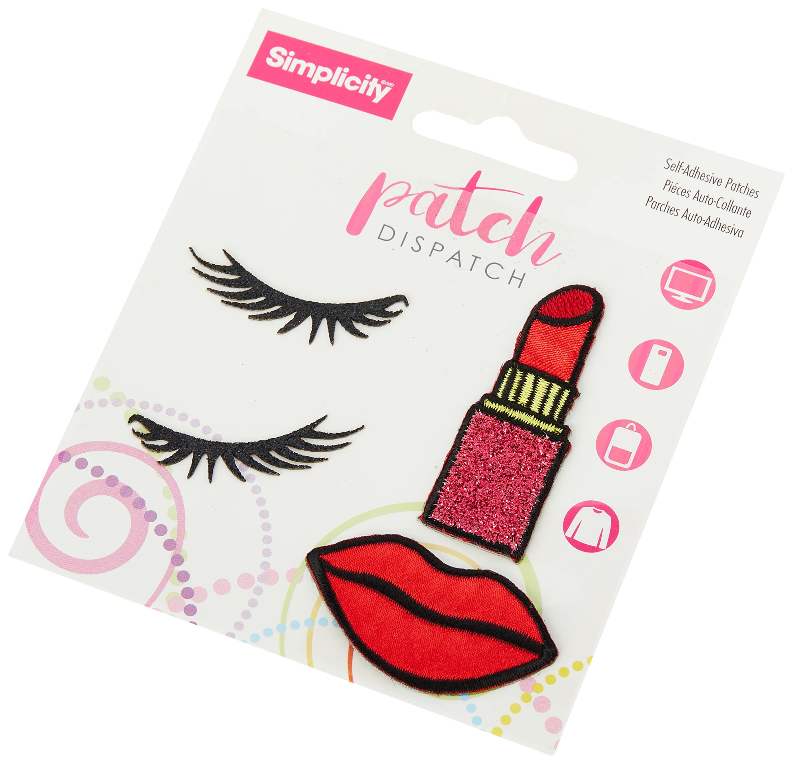 Simplicity Patch Dispatch Self Adhesive Appliques-Lipstick Pack 4Pc, Polyester, Multicolour, 10.31 x 11.68 x 0.18 cm