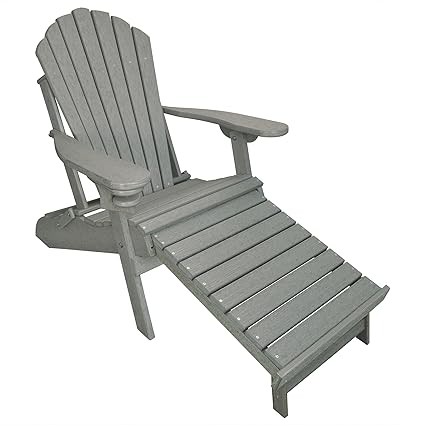 Eccb Outdoor Outer Banks Deluxe Oversized Poly Lumber Folding Adirondack Chair With Integrated Footrest Driftwood Gray