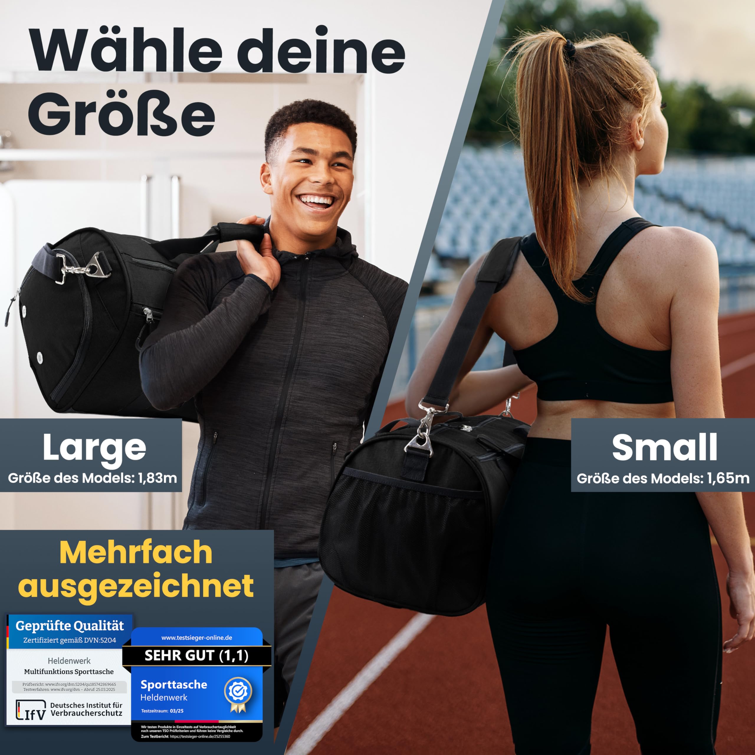 Heldenwerk® Sporttasche & Reisetasche für Damen und Herren klein I Trainingstasche mit Schuhfach und Nassfach I ideal als Reisetasche Handgepäck, Gym Bag, Fitness Tasche, Trainings Tasche, Sport Bag 8
