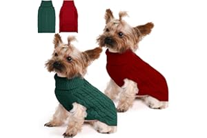 Lorehelina 2 Pack Dog Sweaters for Small Dogs Winter Turtleneck Pullover Cable Knit Fleece Stretch Puppy Doggie Chihuahua Toy Poodle Yorkie Pomeranian Boy Girl Pet Clothes (S, Red & Green)