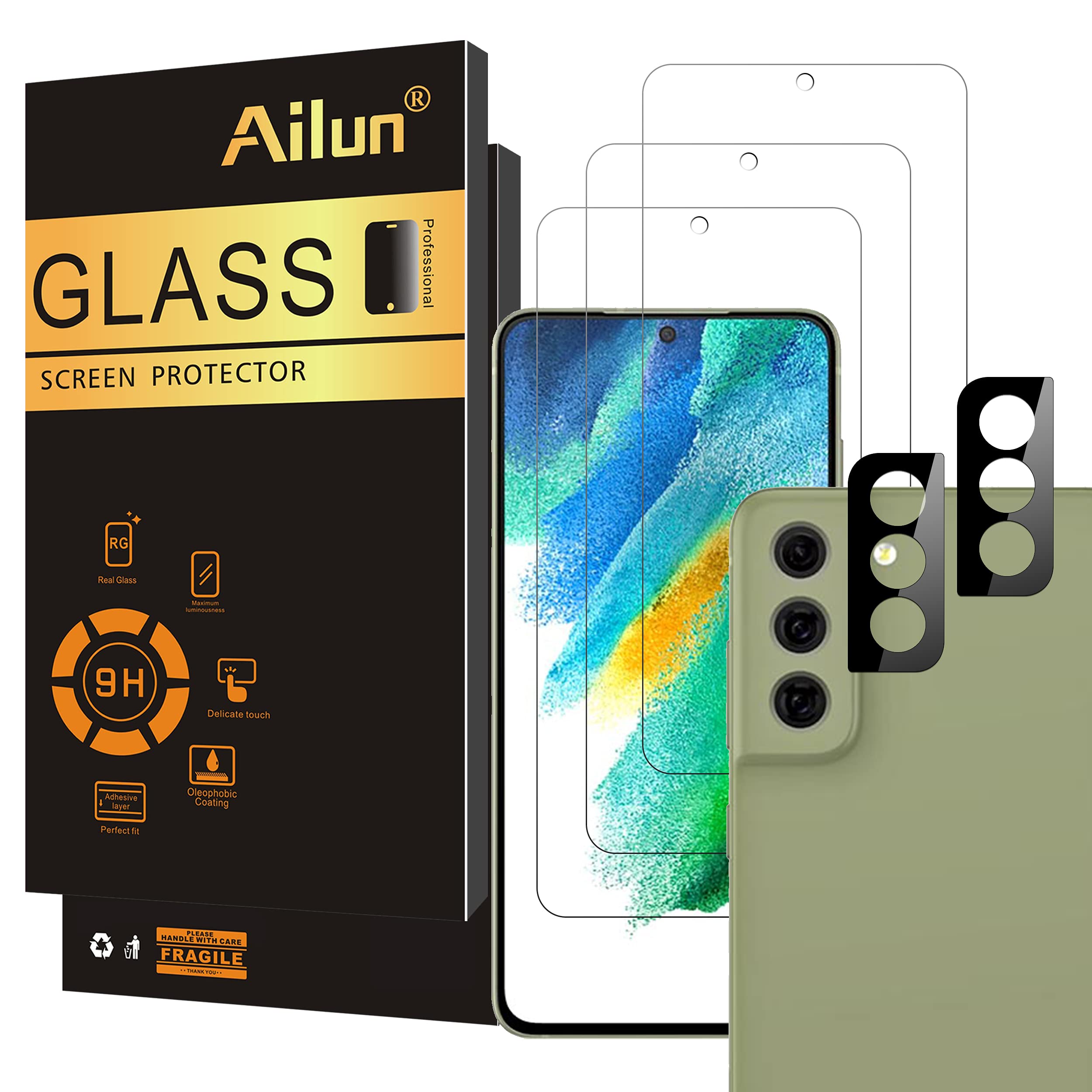 Photo 1 of Ailun Glass Screen Protector for Galaxy S21fe 3Pack + 2Pack Camera Lens Tempered Glass Fingerprint Unlock Compatible 0.33mm Ultra Clear Anti-Scratch Case Friendly