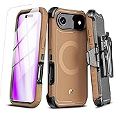 M MYBAT PRO for iPhone Air Case with Belt Clip Holster,[Compatible with Magsafe] w/Screen Protector,Anti-Drop,Shockproof,w 360°Rotating Kickstand,Heavy Duty Protection (Blue) (Brown)