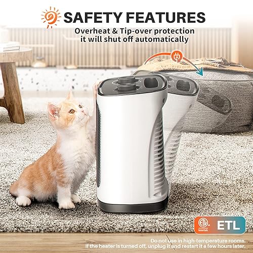 Kismile Portable Electric Space Heater, Small Ceramic Heater Fan with  Thermostat, Tip-Over and Overheat Protec