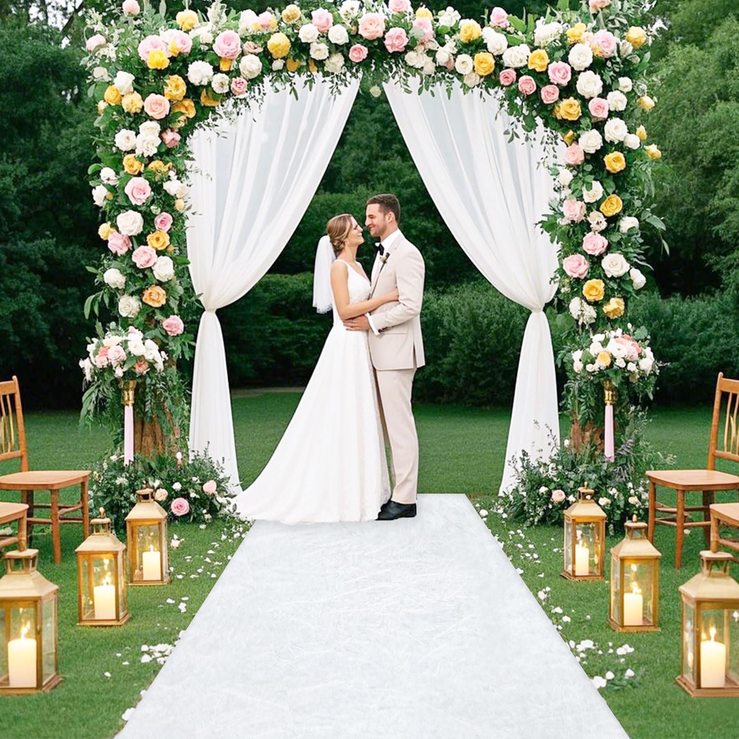 Photo 1 of FUHSY White Aisle Runner Outdoor Aisle Runners for Weddings for Indoor Wedding 4x25 FT Velvet Carpet Runner Rug Includes Carpet Tapes Floor Runners for Wedding Aisle Bridal Walkway Runner for Events