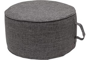 QILLOWAY Indoor/Outdoor Inflatable Stool,Round Ottoman,All Weather Foot Rest for Camping or Home,Charcoal Grey/Black