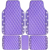 NBTEPEM Bling Leather Car Floor Mats Full Set, Sparkly Diamond Car Mats Universal Fit Most Automotive, Glitter Rhinestone Carpet Waterproof Anti-Slip (Purple Leather Diamond)