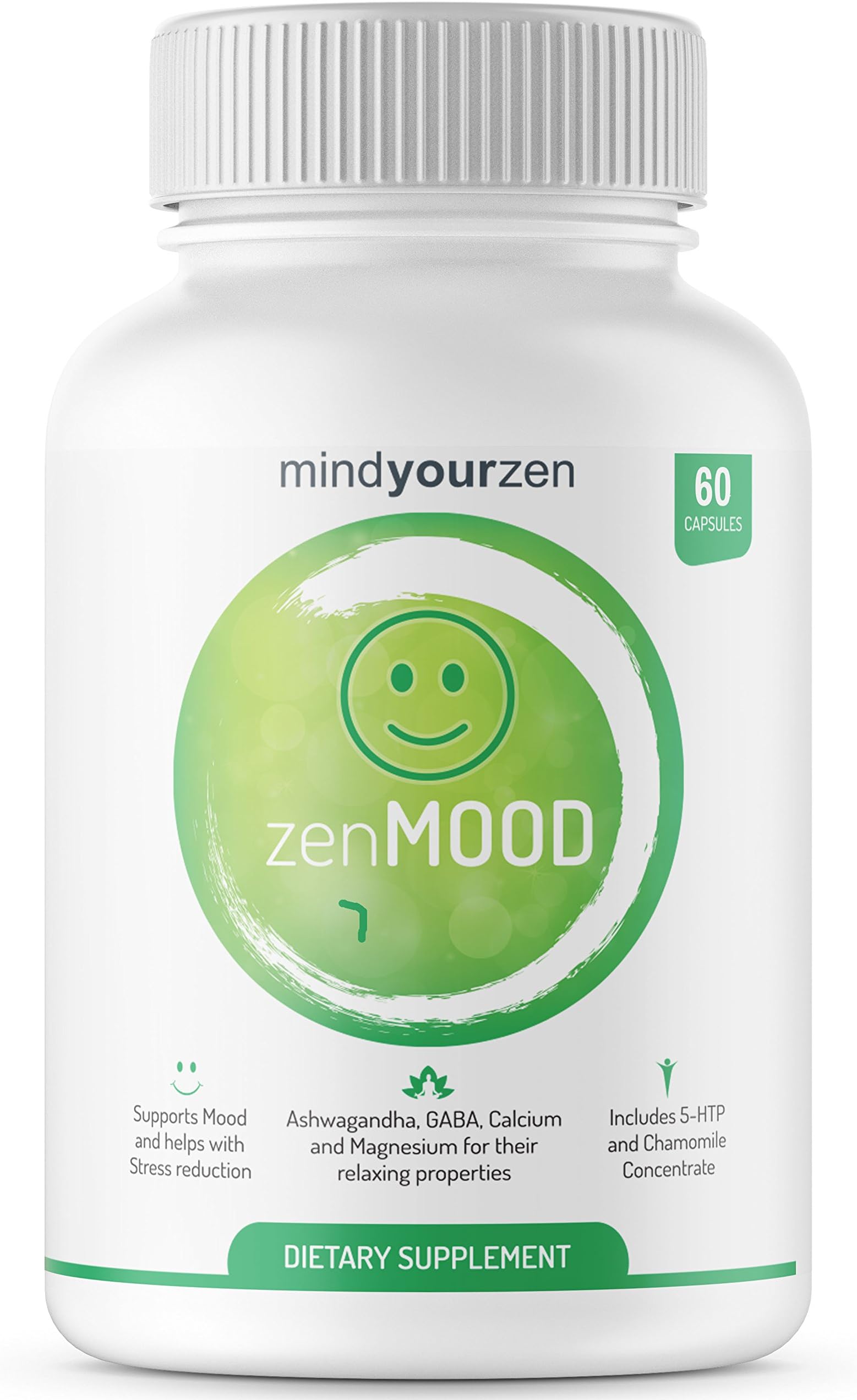 zenMOOD โ Natural Anxiety Relief, Stress Reducer, and Mood Support Supplement | Made with Ashwagandha, St. John's Wort, GABA, 5-HTP & More | Boost Mood and Emotional Well-Being (60 Veggie Capsules)