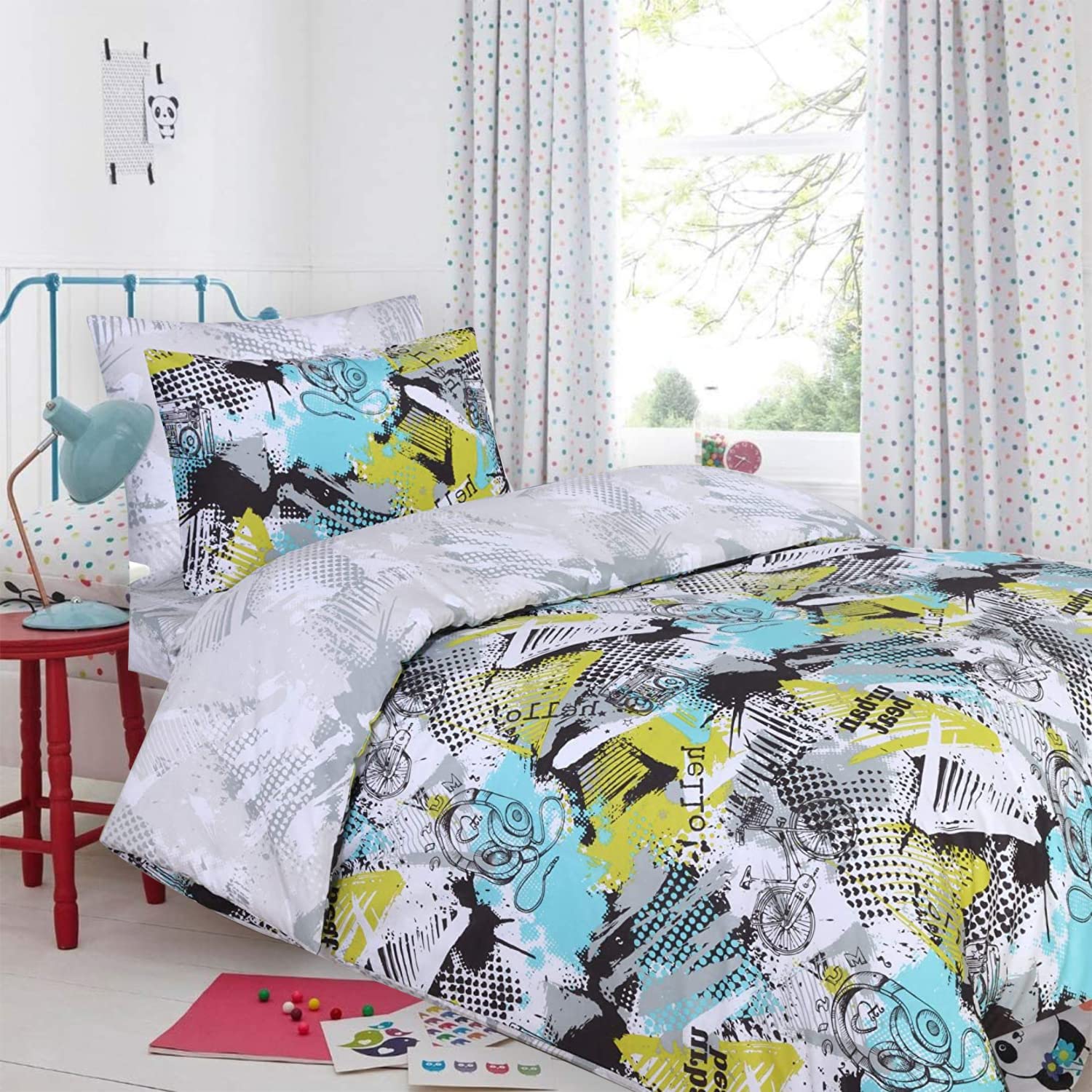 Indus Textiles Kids Duvet Cover Sets 100% Cotton Reversible Toddler Duvet Cover Fitted Sheet Pillowcase - Urban Beats