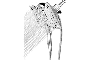 LIYELONDA Shower Head with Handheld High Pressure, Rain Shower Head with Fixed Showerhead and 9 Sprays Handheld Shower, Detachable 2-IN-1 Shower head with 59" Rotatable Stainless Steel Hose (Chrome)