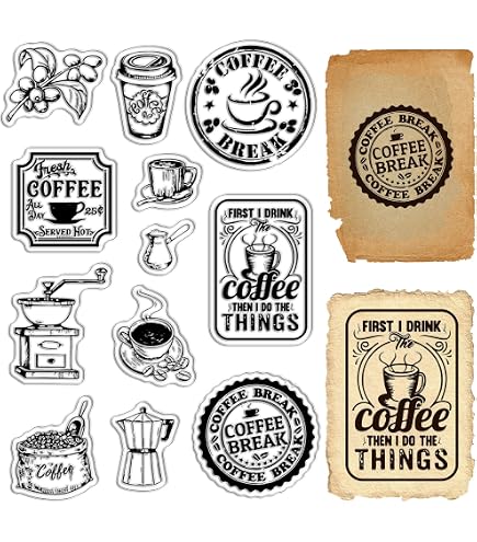 Echo Park Coffee Time Stempel-Set – Acryl-Stempel Mit Kaffee-Motiven & Sprüchen