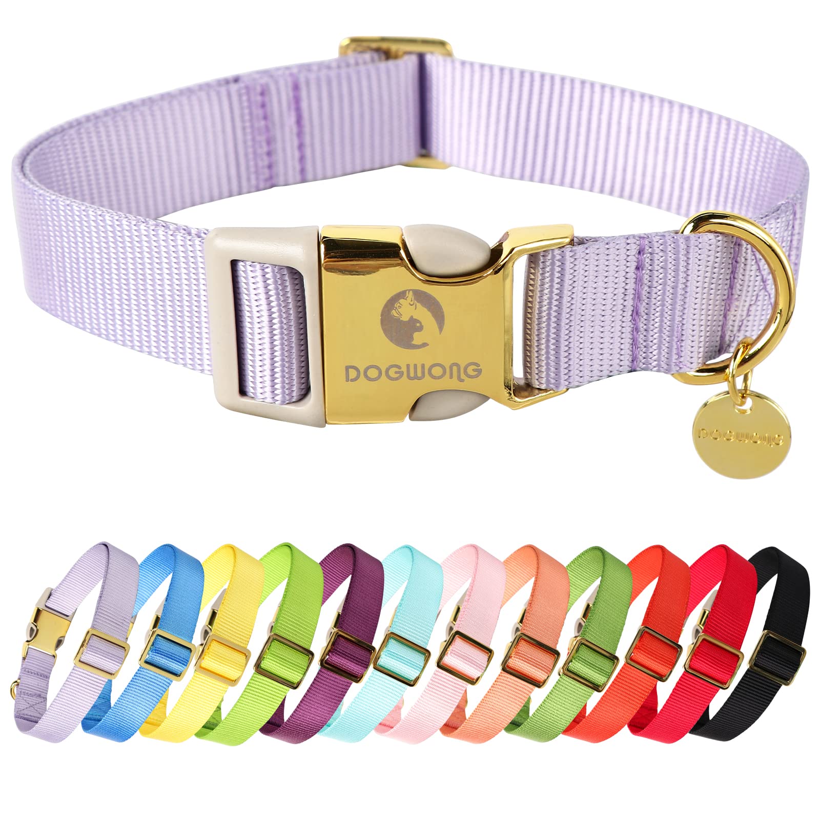 DOGWONG Nylon Dog Collar, Light Purple Pet Collar Durable Adjustable Lavender Dog Collar for Small Medium Large Dogs, XL (40.7cm-66cm)
