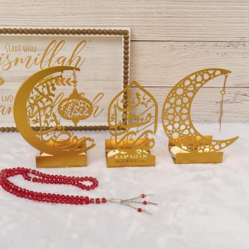 Pack Ramadan 2025 : 20 Serviettes + 12 Photophores Lanterne Table Eid Mubarak Décoration Dorée