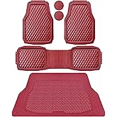 CAR PASS Heavy Duty Rubber Red Car Floor Mats & Cargo Liners, Deep Dish All-Weather Trunk Mats Durable Anti-Slip 3D Rhombus Waterproof Trim to Fit Liner Universal Fit Auto,Sedan,SUV,Truck, Burgundy