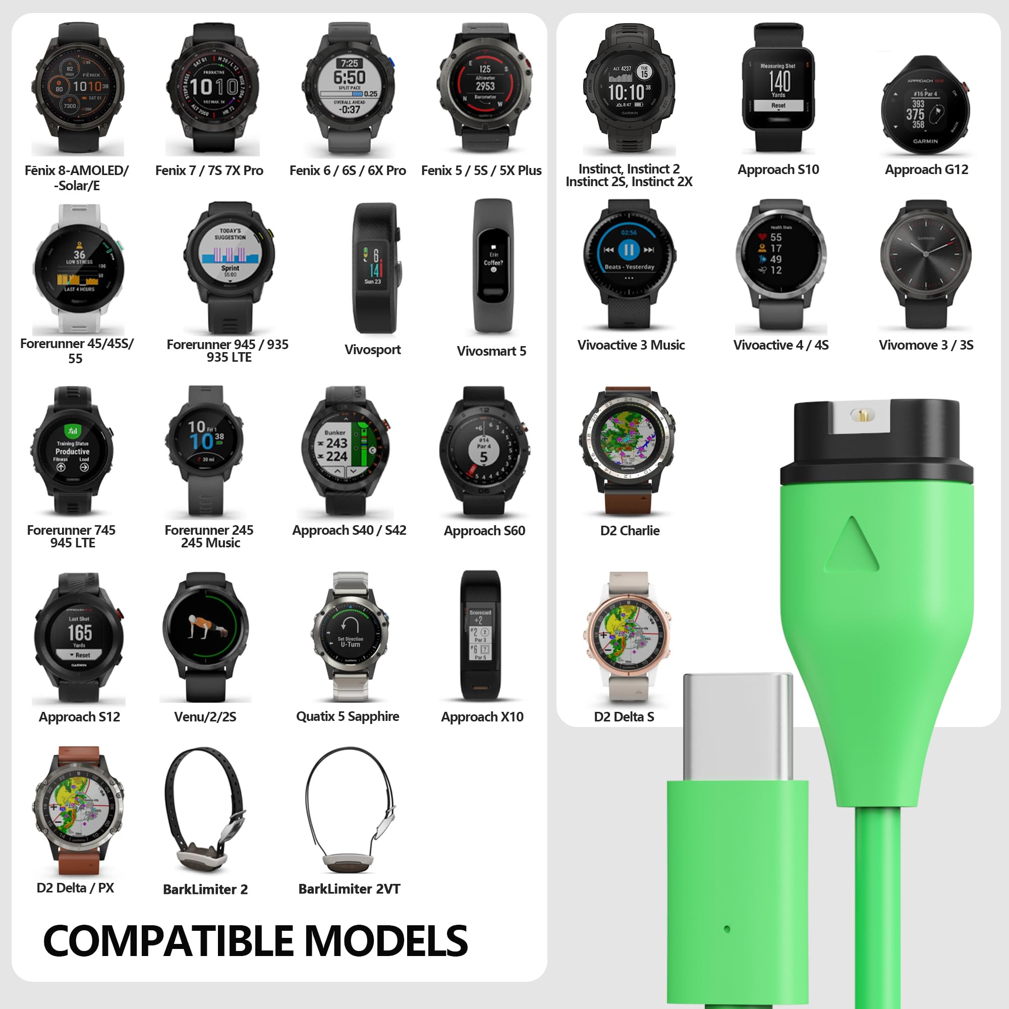 AWINNER Compatible with Garmin Watch Charger Cable (USB C - 2 Pack)