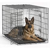 FDW | 48" Foldable Metal Dog Crate | Dark Black | Cage for XL Dogs | Heavy Duty, Portable Wire Kennel with Double Door, Divider &amp; Leak-Proof Tray | For Training, Home, Travel Indoor/Outdoor Use