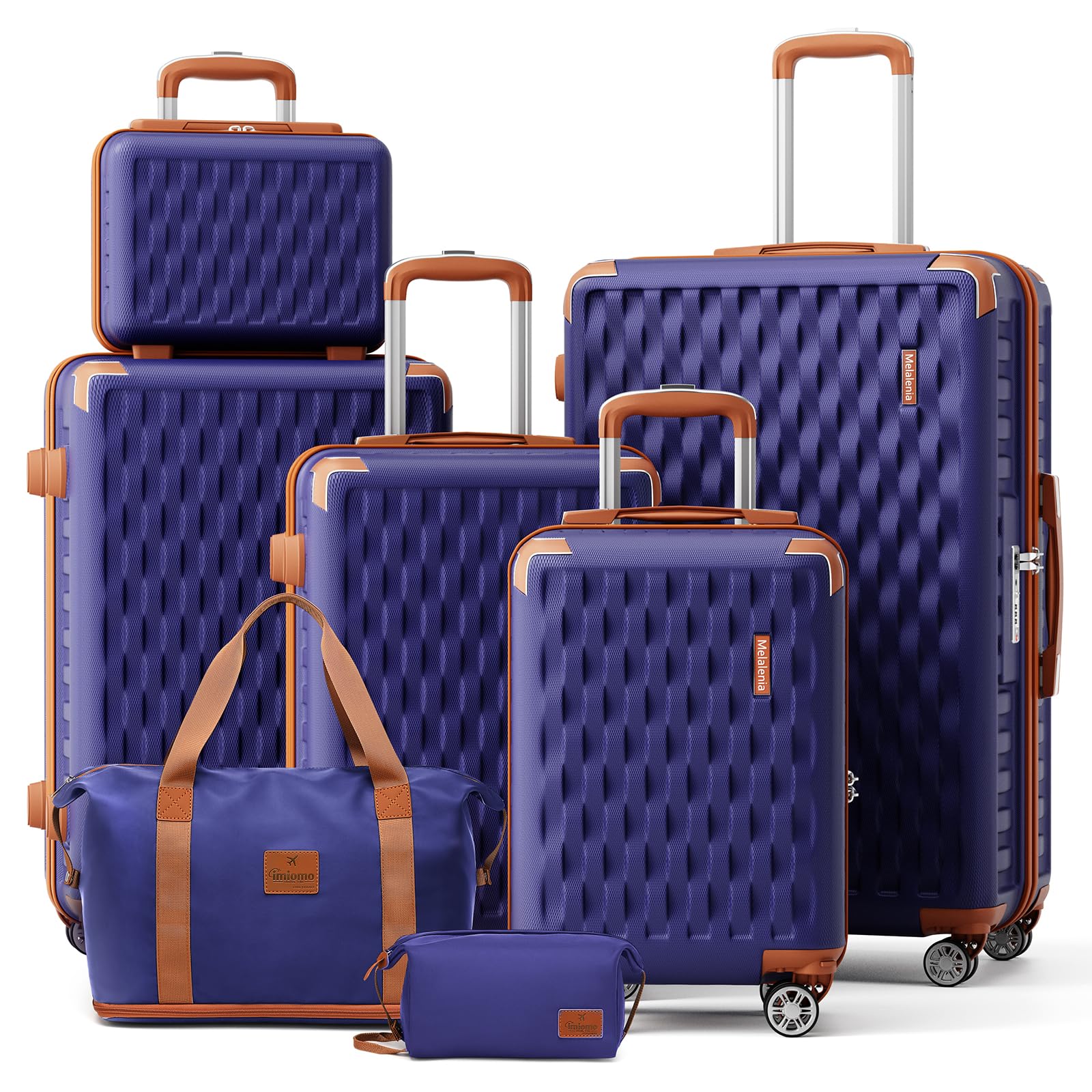 Melalenia Luggage Sets 7 Piece Hard Shell Carry on Suitcase with Spinner Wheels and TSA Lock, Lightweight Travel Duffel Bag for Women, Men, Navy Brown