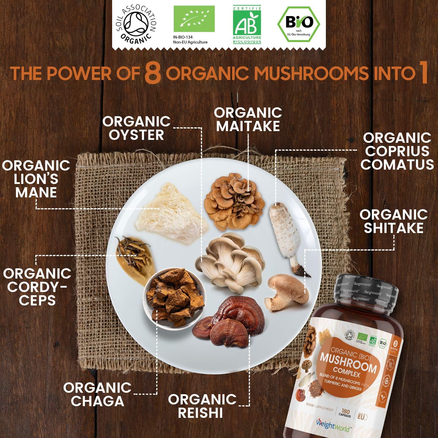 WeightWorld Organic Mushroom Complex, 180 Count (Pack of 1) - Image 3