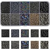 KINGSHINE Approx 5000pcs 12/0 Glass Seed Beads for Jewelry Making, 2mm Mix 10 Colors Tube Beads Glass Bugle Beads Waist Beads Kit for Bracelets Necklaces Earrings DIY Supplies (Black)