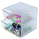 Deflecto Stackable Cube Organizer, Desk and Craft Organizer, 2 Drawers, Clear, Removable Drawers and Dividers, 6"W x 6"H x 7 1/8"D (350101)