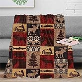 Bear Rustic Cabin Moose Blanket Soft Flannel Farmhouse Throw Blanket Gifts for Adults Cozy Blanket for Red Black Check Farmhouse Art All Season Couch Bed Sofa Home Decor, 50"x60"