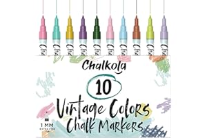CHALKOLA Extra Fine Tip Liquid Chalk Pens for Chalkboard, Blackboards, Window, Bistro (10 Vintage Colors, 1mm) - Extra Fine Dry Erase Marker Pens