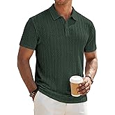 JMIERR Men's Textured Knit Polo Shirt Summer Short Sleeve Vacation Button Beach Knit Stretchy Golf Shirts