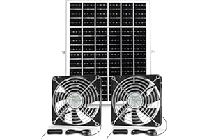 Fanspex IP67 Waterproof Solar Dual Fan Kit for outside Chicken Coop, 25W Solar Panel Powered for Greenhouse Shed, 2 Way Air-flow Intake or Exhaust 5.5" Bigger Two Fan Kit with 15FT Cord