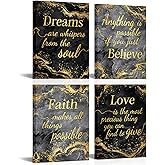 LevvArts Inspirational Wall Art Love Faith Believe Dream Wall Decor Motivaional Encouraging Canvas Prints Black Grey and Gold Pictures Decoration (Grey)