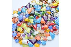 OAKBUD Mosaic Tiles - Glass Square Triangle Rectangle Bulk Mosaic Tile Assortment - Irregular Size Mixed Colors Glass Tile - 200g Craft and Backsplash Tile (Panchromatic Mix)