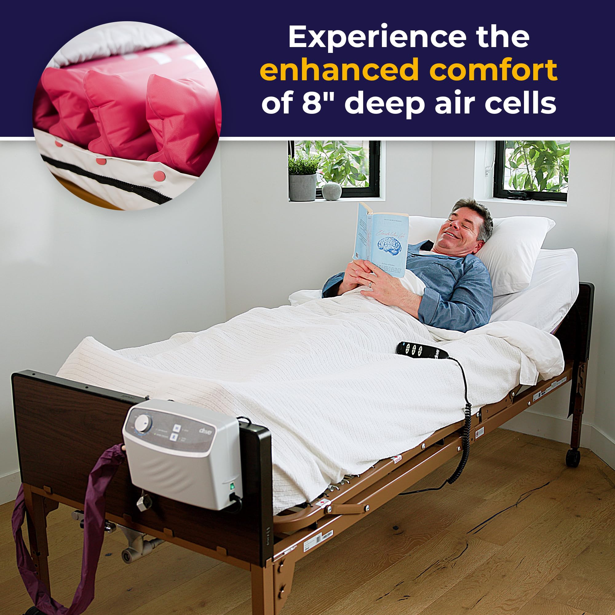 Drive Medical 14027 Med-Aire Low Air Loss Mattress Replacement System with Alternating Pressure, Dark Purple