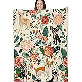 Turamurra Chihuahua Floral Blanket, Cute Dog-Themed Fleece Throw with Colorful Flowers and Chihuahua Design, Soft Cozy Lightweight Blanket, for Dog Lovers, 50x60 in,Decor