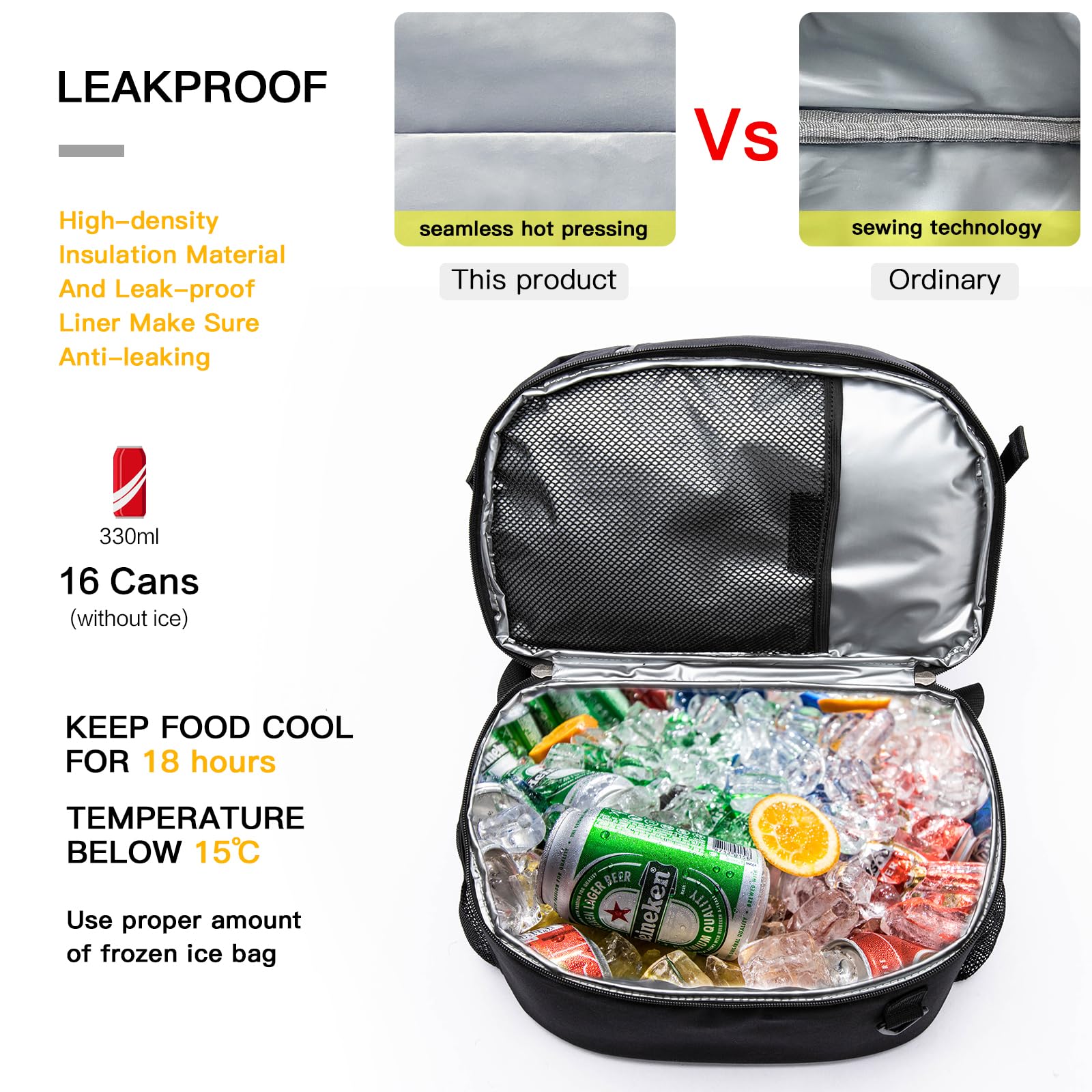 TUGUAN Kühlrucksack 28L, Isolierter Kühltasche Picknickrucksack Doppelte Schicht Klein Thermo Rucksack Männer Frauen mit Flaschenöffner Auslaufsicher Leicht für Camping, Picknick, Reisen, Schwarz 3