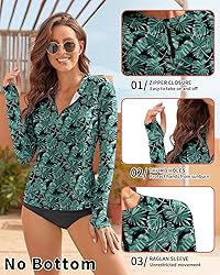 WOWENY Women Rash Guard Long Sleeve Swimsuit Top