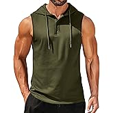 COOFANDY Men's Workout Hooded Tank Tops Sleeveless Gym Hoodies Cotton Muscle Cut Off Shirt Bodybuilding Henley Shirts