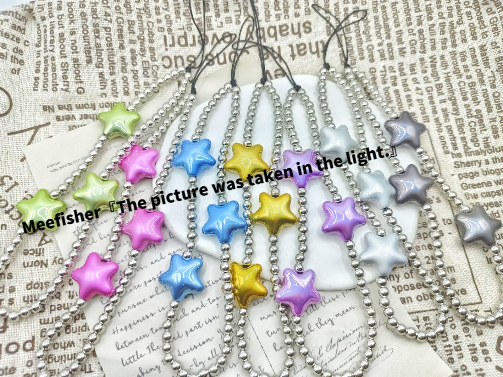 Meefisher Star Y2K Beaded Phone Charm Colorful Cute Charms Cell Phone Lanyard Strap Wrist Beads Chain Lightweight Accessories