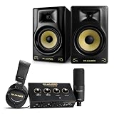 M-AUDIO Forty Eighty Studio Monitors Pair Bundle with Dual XLR HD Audio Interface Pack for Studio Recording, Music Production, Podcasting, Streaming