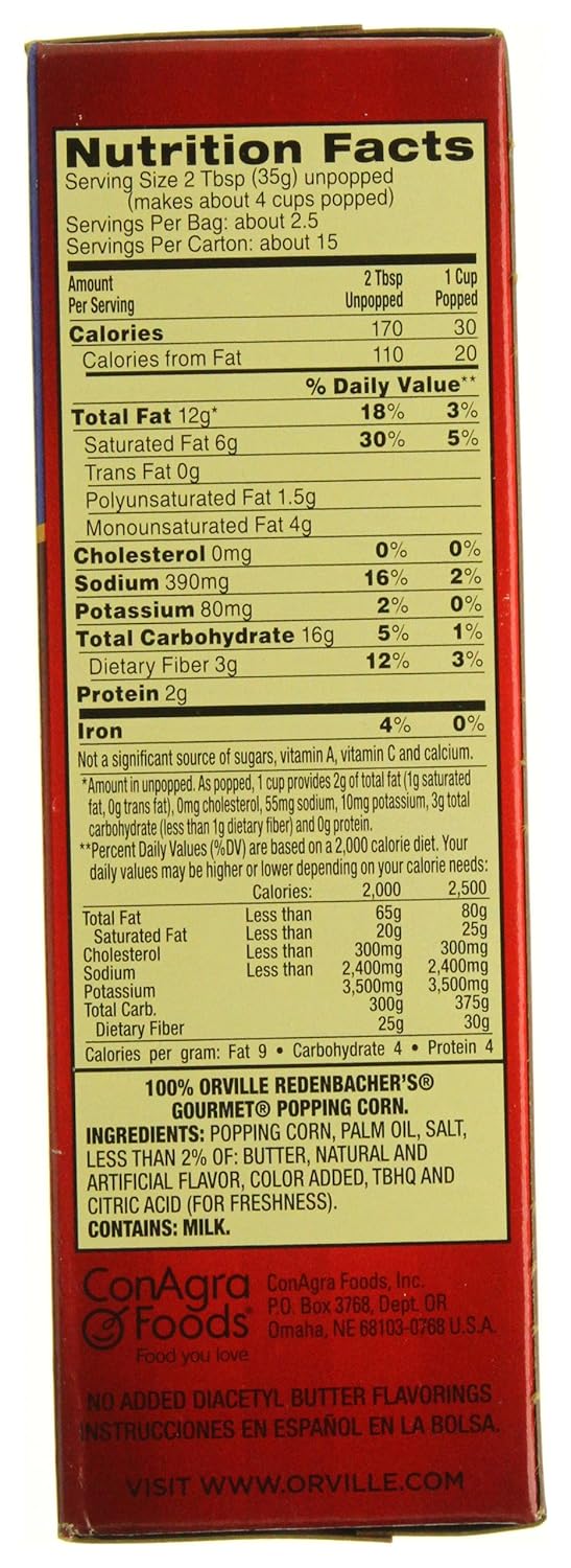gourmet microwave popcorn calories per bag