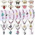 Faburo 30pcs Kids Jewelry for Girls, 10 Necklaces, 10 Rings, 10 Bracelets, Little Girls Jewelry Kids Unicorn Necklace Rings for girls, Kid Jewelry Bracelets Necklace Birthday Gift Age 2 4 6 8