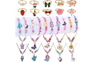 Faburo 30pcs Kids Jewelry for Girls, 10 Necklaces, 10 Rings, 10 Bracelets, Little Girls Jewelry Kids Unicorn Necklace Rings for girls, Kid Jewelry Bracelets Necklace Birthday Gift Age 2 4 6 8