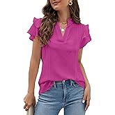 Blooming Jelly Womens Dressy Casual Tops Ruffle Short Sleeve V Neck Shirts Elegant Business Work Blouse