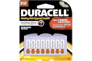 Duracell DA312B8ZM09 Easy Tab Hearing Aid Zinc Air Battery Pack, 312 Size, 1.4V, 175 mAh Capacity (Case of 6 Cards, 8 Unit per Card)
