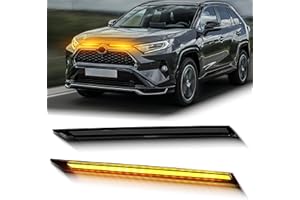 BINQIGOO BINGIGOO 2PCS Grille Lights LED Bar Front Sequential Switchback LED Daytime Running Lights Compatible with Toyota RAV4 2019-2023 Sequential Amber Turn Signal light (Smoked)