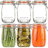 Qeisia 32oz Wide Mouth Mason Jars (6 Pack) – Reusable Airtight Glass Storage Jars with Hinged Lids, BPA-Free, Dishwasher Safe, Perfect for Canning, Pickling, Coffee & Fermenting
