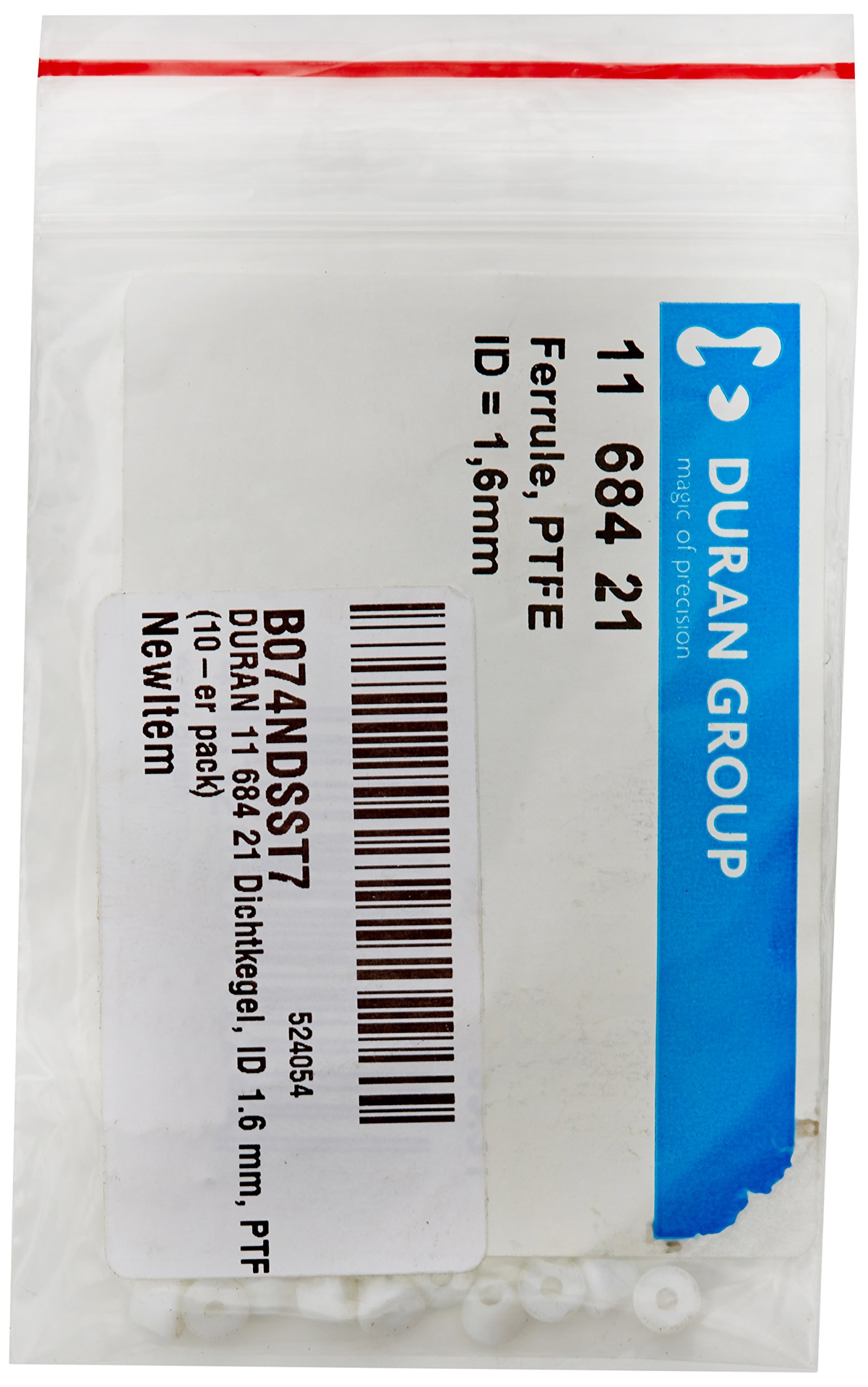 DURAN 11 684 21 Accessorie for DG Safety Cap, Ferrule, 1.6 mm ID, PTFE (Pack of 10)